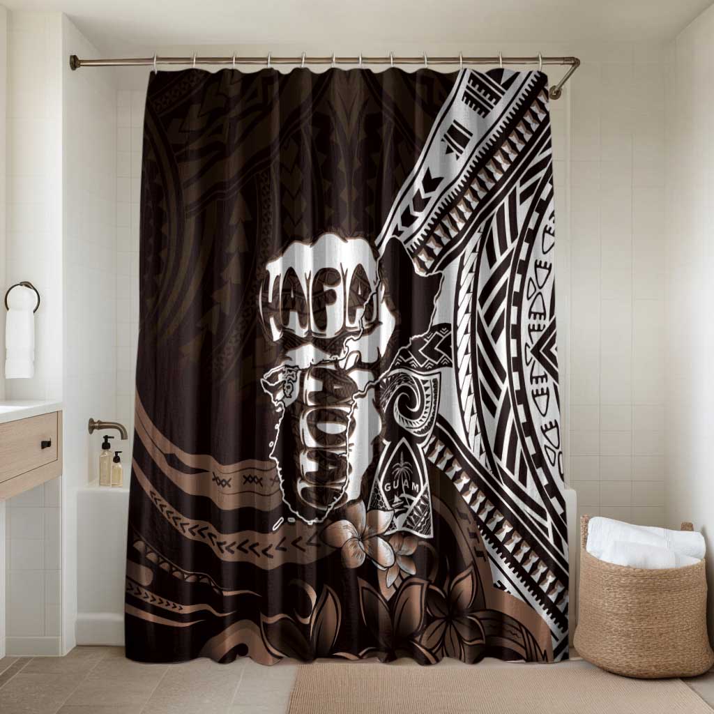 Hafa Adai Guam Discovery Day Bathroom Set Chamorro Latte Stone Hand Brown Version LT14 Shower Curtain Only Brown - Polynesian Pride