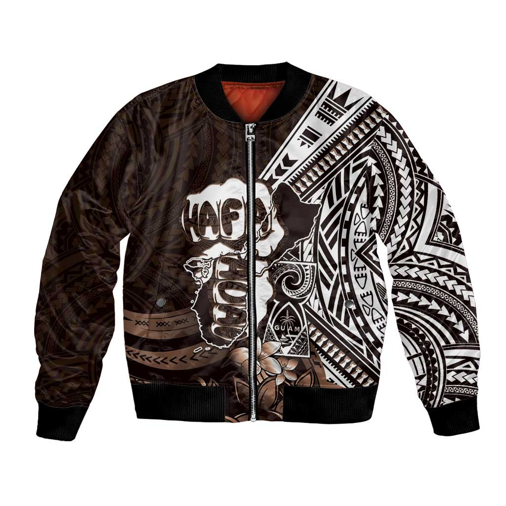 Hafa Adai Guam Discovery Day Bomber Jacket Chamorro Latte Stone Hand Brown Version LT14 Unisex Brown - Polynesian Pride