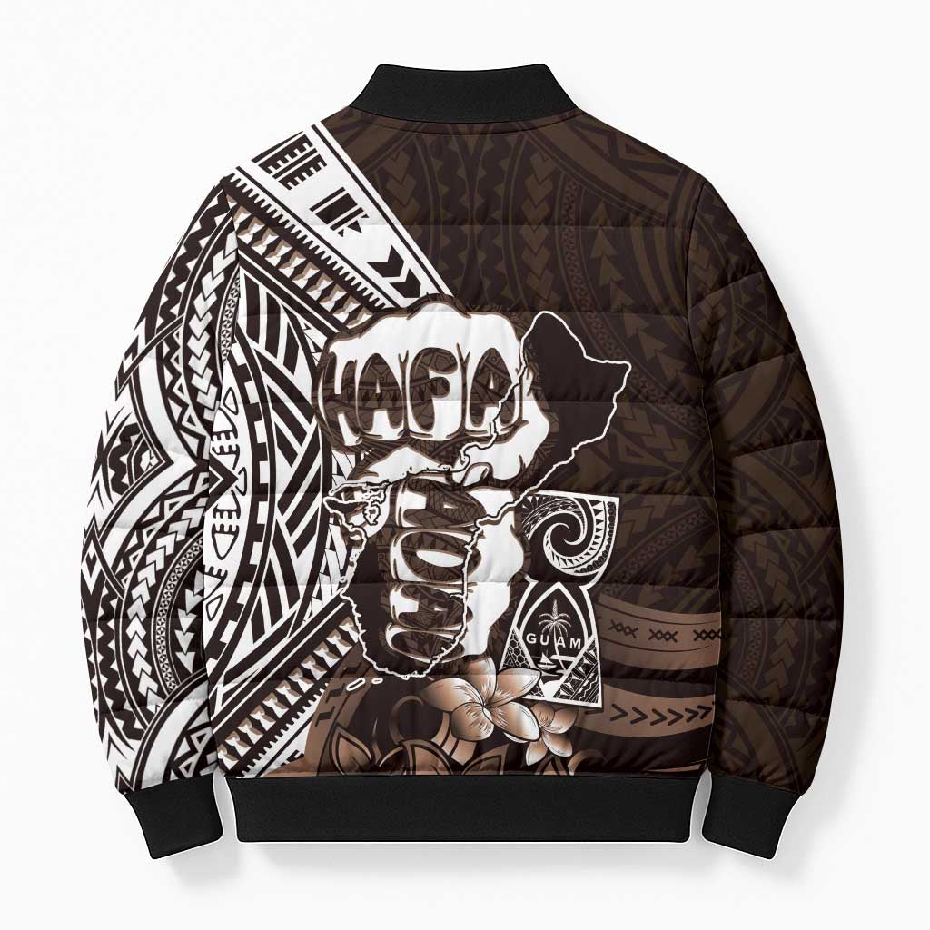 Hafa Adai Guam Discovery Day Bomber Puffer Jacket Chamorro Latte Stone Hand Brown Version LT14 - Polynesian Pride