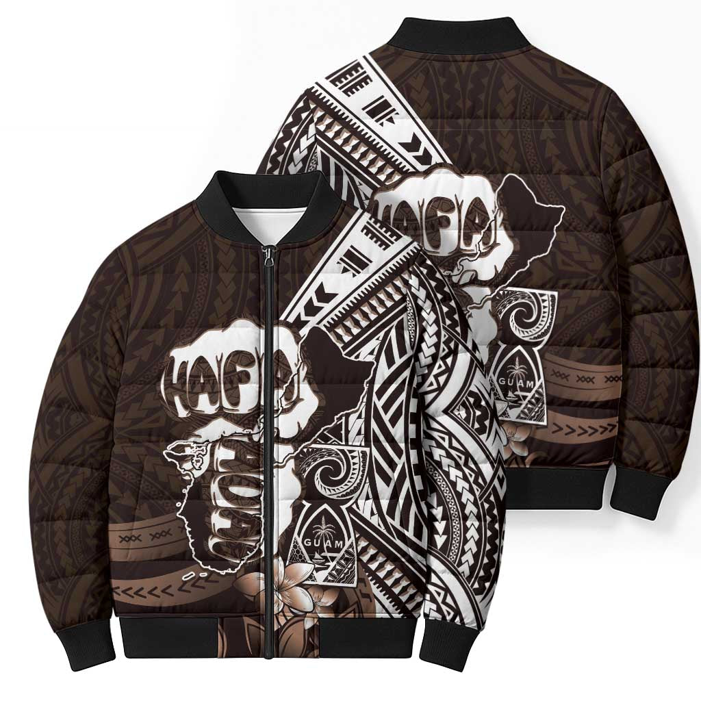 Hafa Adai Guam Discovery Day Bomber Puffer Jacket Chamorro Latte Stone Hand Brown Version LT14 - Polynesian Pride