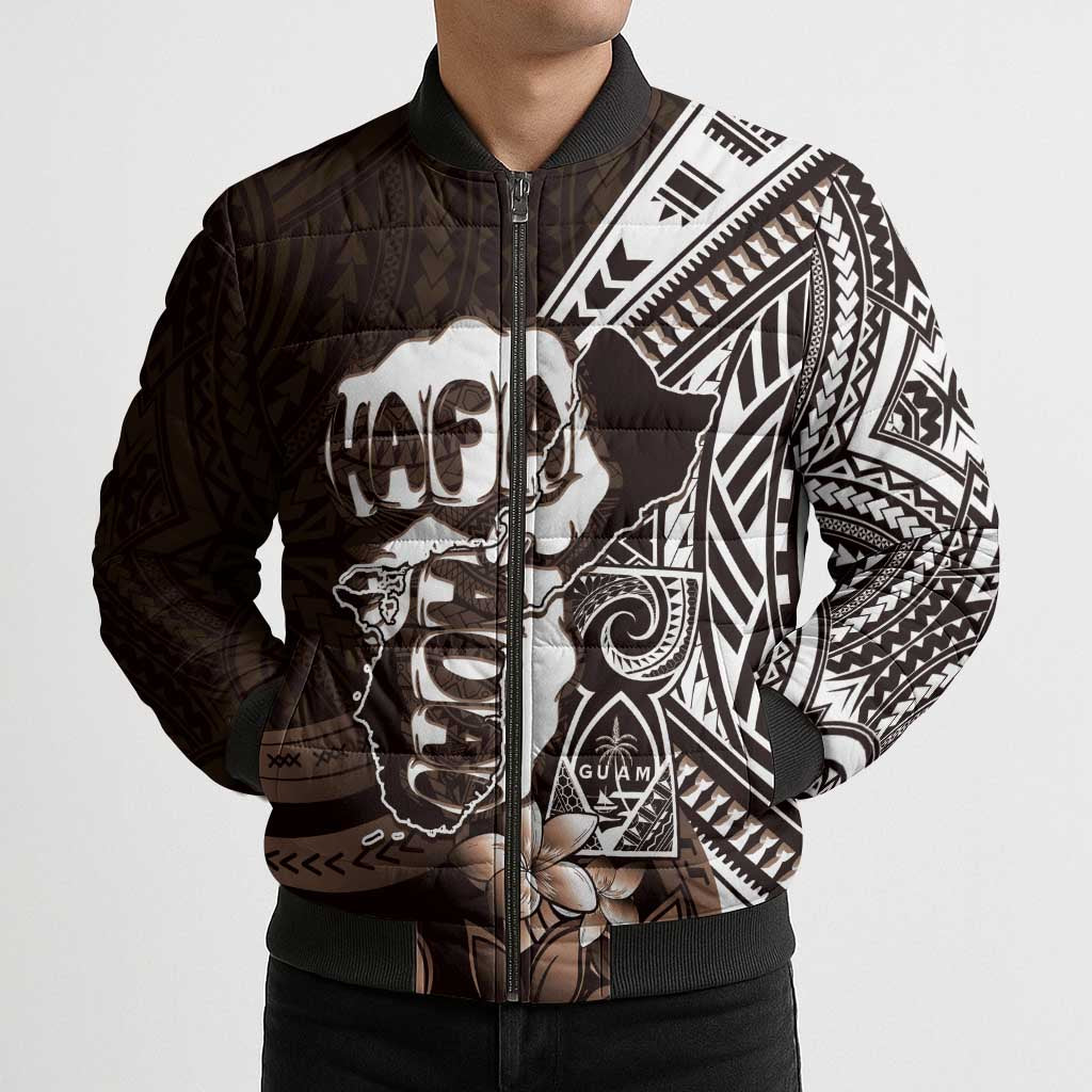 Hafa Adai Guam Discovery Day Bomber Puffer Jacket Chamorro Latte Stone Hand Brown Version LT14 - Polynesian Pride