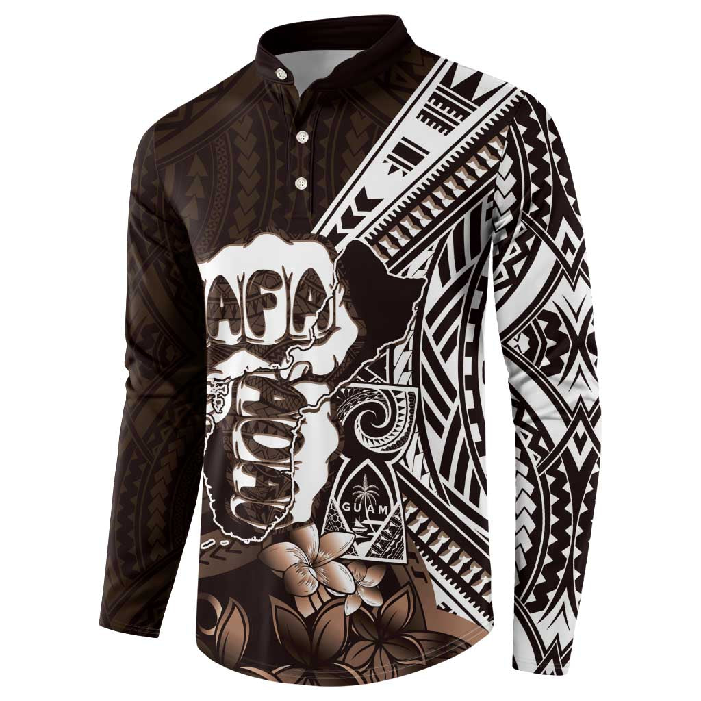 Hafa Adai Guam Discovery Day Button Sweatshirt Chamorro Latte Stone Hand Brown Version LT14 - Polynesian Pride