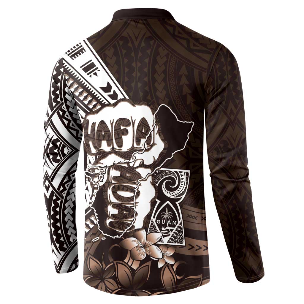 Hafa Adai Guam Discovery Day Button Sweatshirt Chamorro Latte Stone Hand Brown Version LT14 - Polynesian Pride