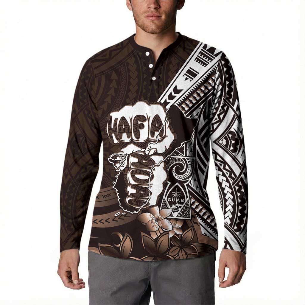 Hafa Adai Guam Discovery Day Button Sweatshirt Chamorro Latte Stone Hand Brown Version LT14 - Polynesian Pride