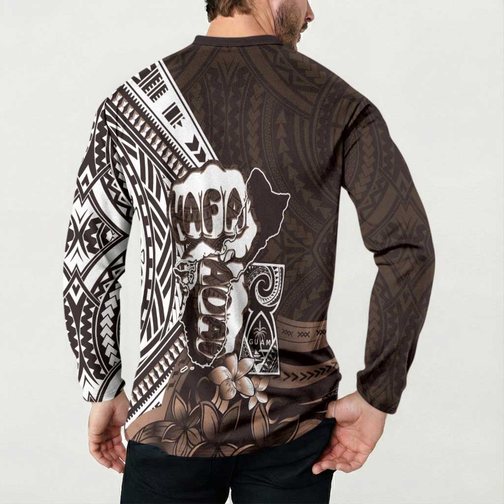 Hafa Adai Guam Discovery Day Button Sweatshirt Chamorro Latte Stone Hand Brown Version LT14 - Polynesian Pride