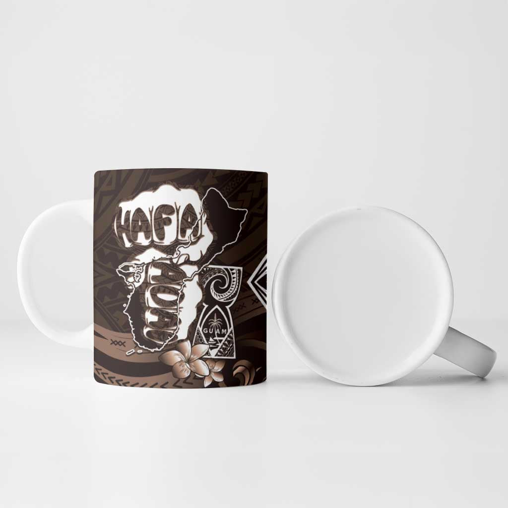 Hafa Adai Guam Discovery Day Ceramic Mug Chamorro Latte Stone Hand Brown Version