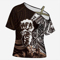 Hafa Adai Guam Discovery Day Cross Shoulder Shirt Chamorro Latte Stone Hand Brown Version LT14 Female Brown - Polynesian Pride