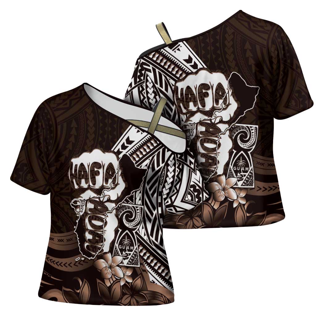 Hafa Adai Guam Discovery Day Cross Shoulder Shirt Chamorro Latte Stone Hand Brown Version LT14 - Polynesian Pride