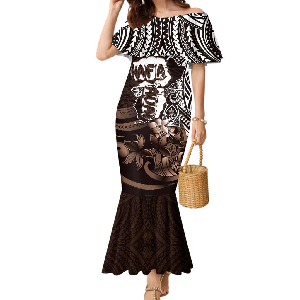 Hafa Adai Guam Discovery Day Family Matching Mermaid Dress and Hawaiian Shirt Chamorro Latte Stone Hand Brown Version