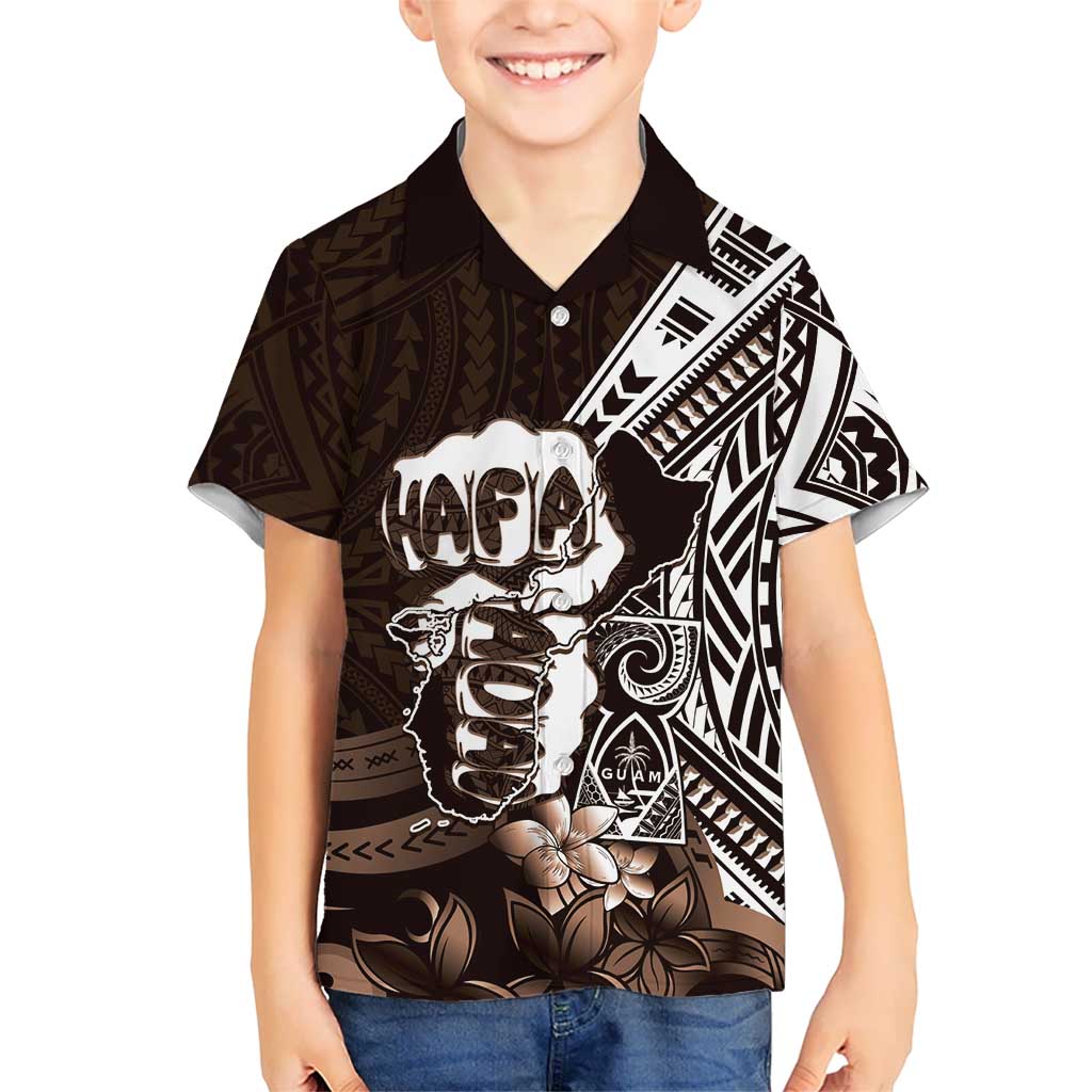 Hafa Adai Guam Discovery Day Family Matching Mermaid Dress and Hawaiian Shirt Chamorro Latte Stone Hand Brown Version
