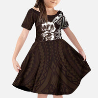 Hafa Adai Guam Discovery Day Family Matching Off The Shoulder Long Sleeve Dress and Hawaiian Shirt Chamorro Latte Stone Hand Brown Version
