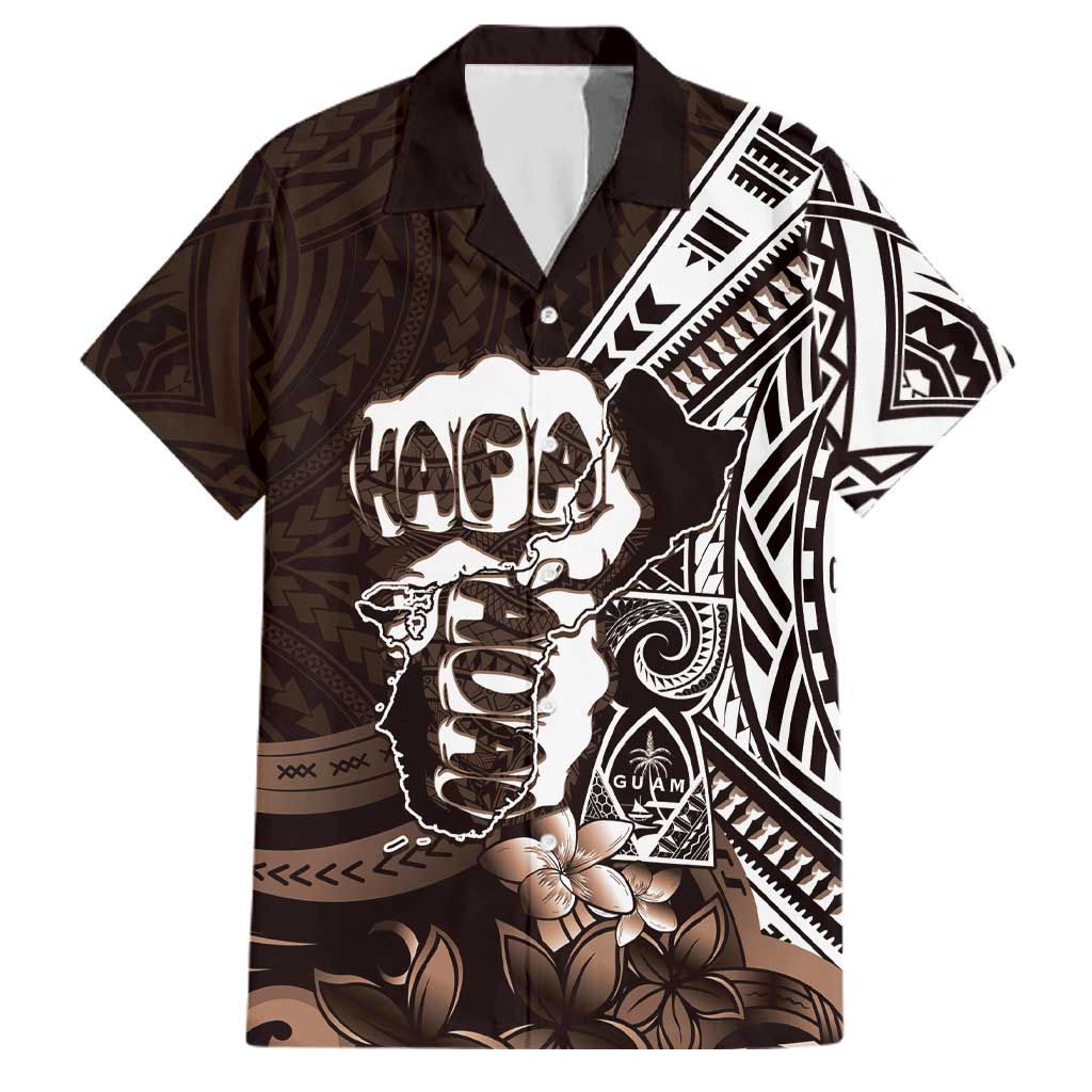 Hafa Adai Guam Discovery Day Family Matching Off Shoulder Maxi Dress and Hawaiian Shirt Chamorro Latte Stone Hand Brown Version