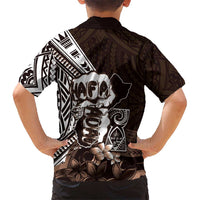 Hafa Adai Guam Discovery Day Family Matching Off Shoulder Short Dress and Hawaiian Shirt Chamorro Latte Stone Hand Brown Version