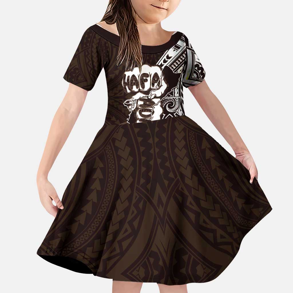 Hafa Adai Guam Discovery Day Family Matching Off Shoulder Short Dress and Hawaiian Shirt Chamorro Latte Stone Hand Brown Version