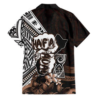 Hafa Adai Guam Discovery Day Family Matching Short Sleeve Bodycon Dress and Hawaiian Shirt Chamorro Latte Stone Hand Brown Version
