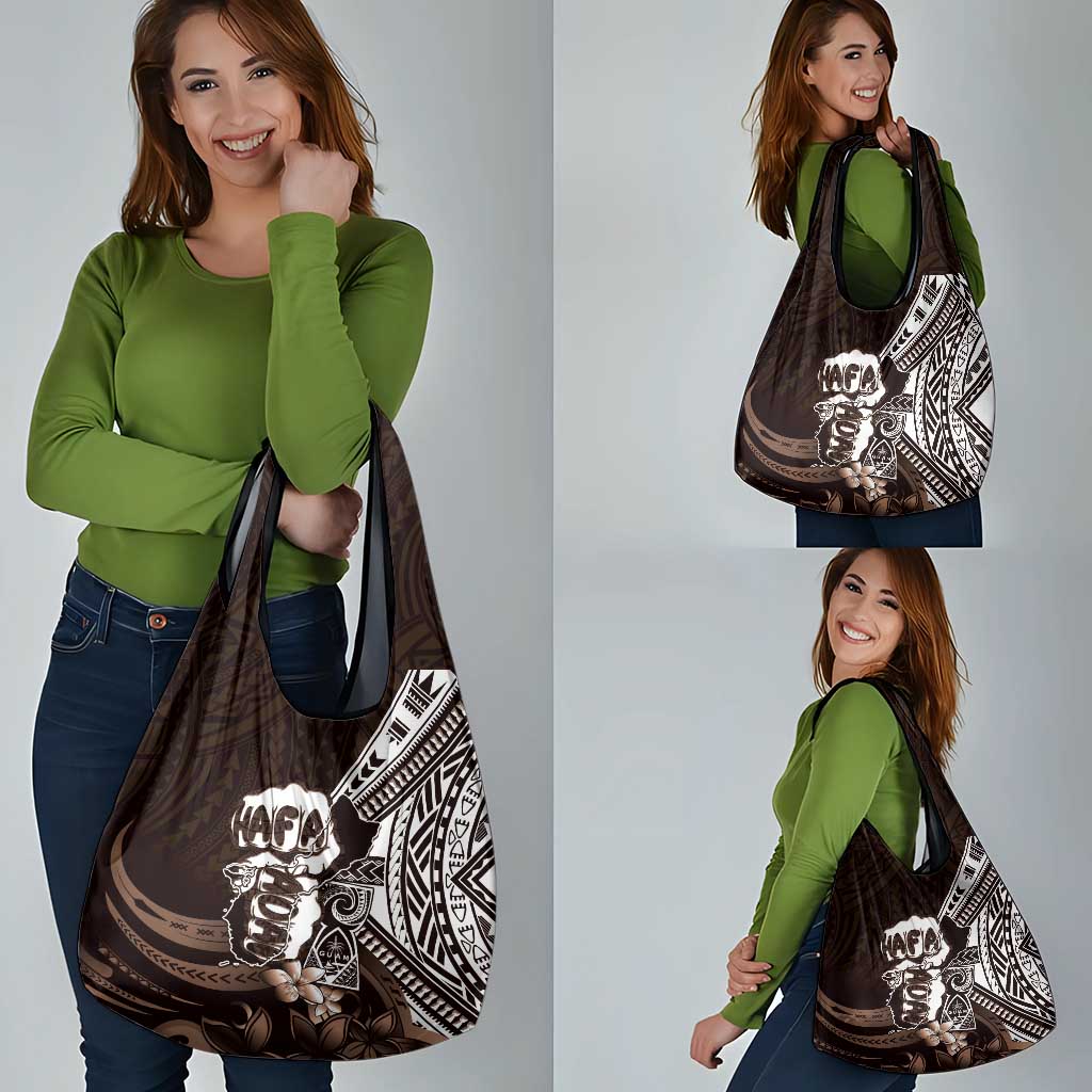 Hafa Adai Guam Discovery Day Grocery Bag Chamorro Latte Stone Hand Brown Version