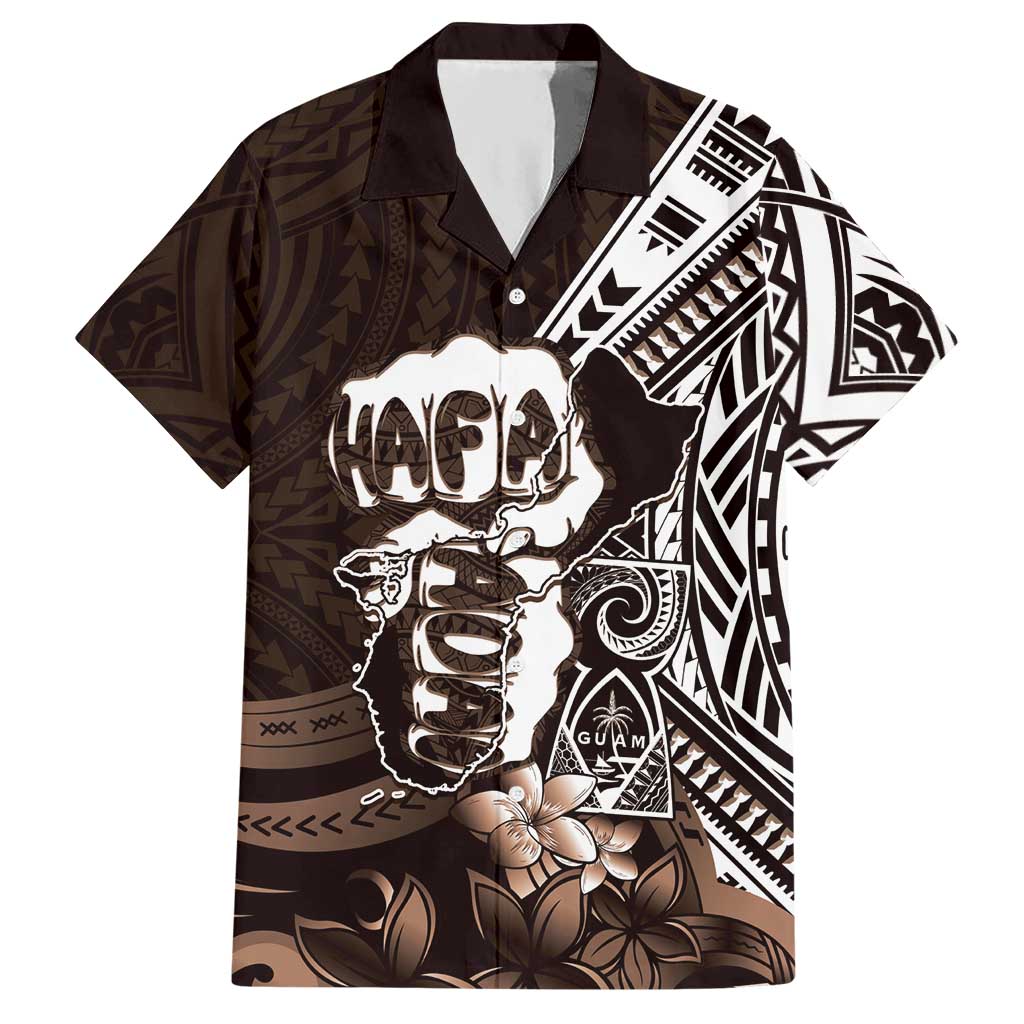 Hafa Adai Guam Discovery Day Hawaiian Shirt Chamorro Latte Stone Hand Brown Version