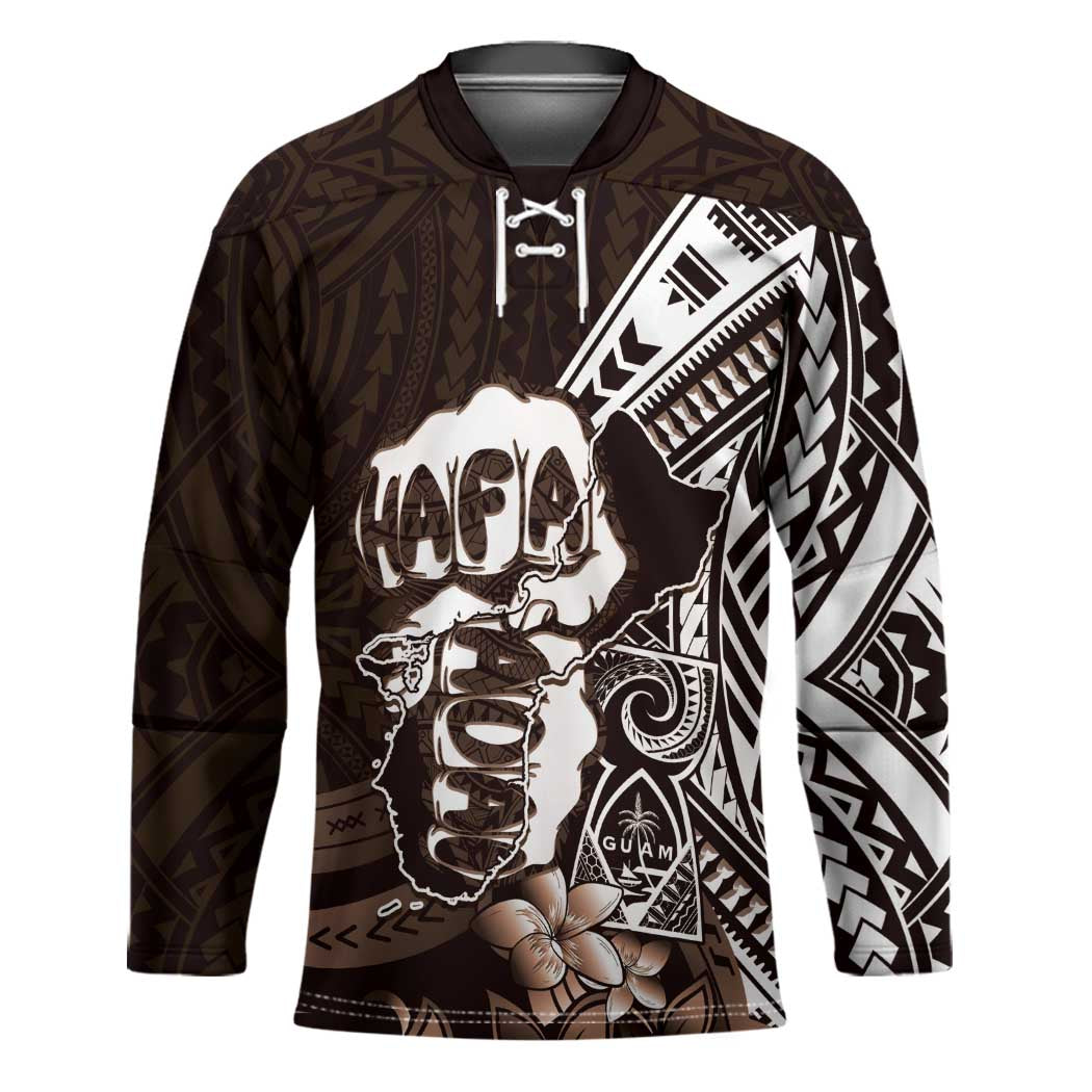 Hafa Adai Guam Discovery Day Hockey Jersey Chamorro Latte Stone Hand Brown Version LT14 Unisex Brown - Polynesian Pride