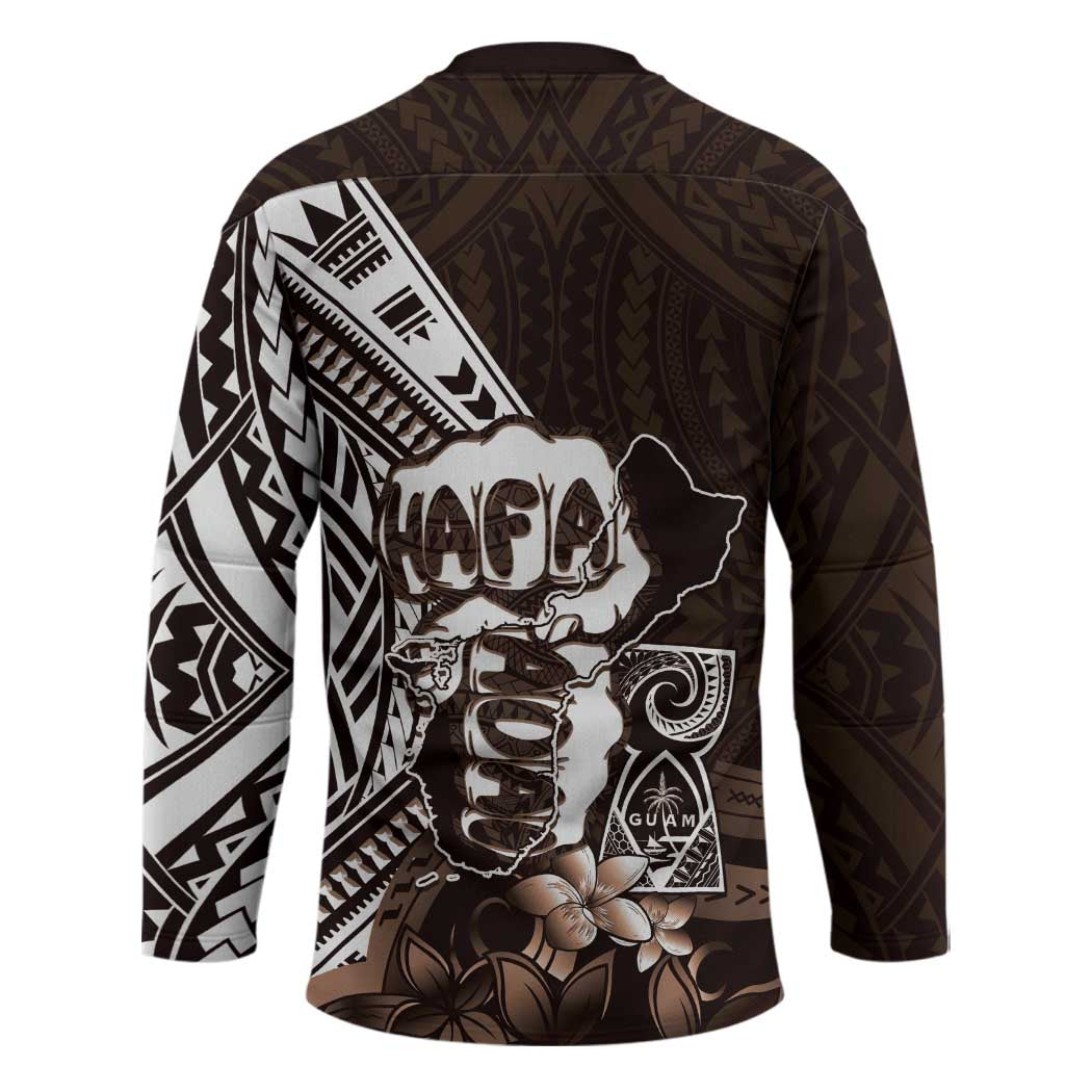 Hafa Adai Guam Discovery Day Hockey Jersey Chamorro Latte Stone Hand Brown Version LT14 - Polynesian Pride