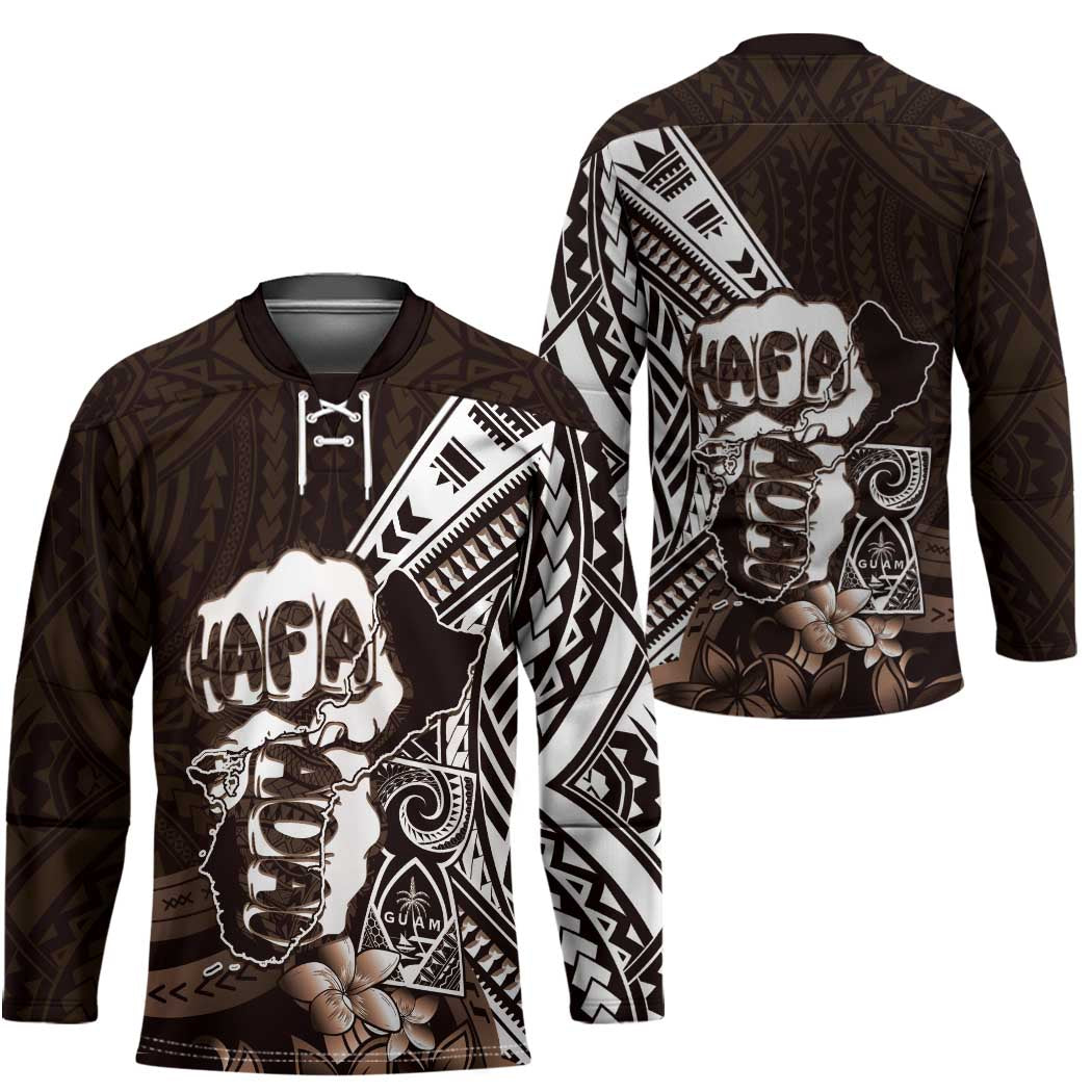 Hafa Adai Guam Discovery Day Hockey Jersey Chamorro Latte Stone Hand Brown Version LT14 - Polynesian Pride