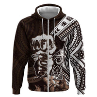 Hafa Adai Guam Discovery Day Hoodie Chamorro Latte Stone Hand Brown Version LT14 Zip Hoodie Brown - Polynesian Pride