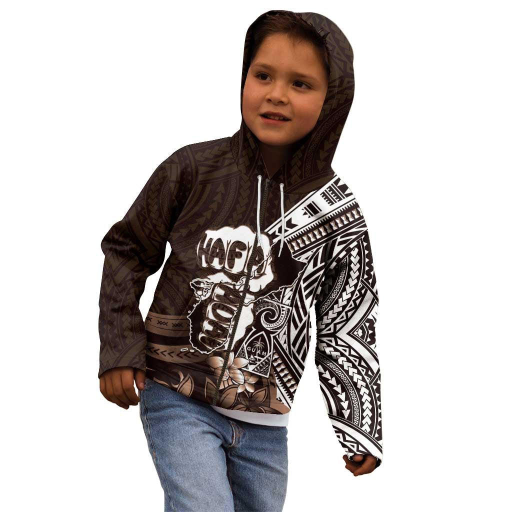 Hafa Adai Guam Discovery Day Kid Hoodie Chamorro Latte Stone Hand Brown Version LT14 - Polynesian Pride