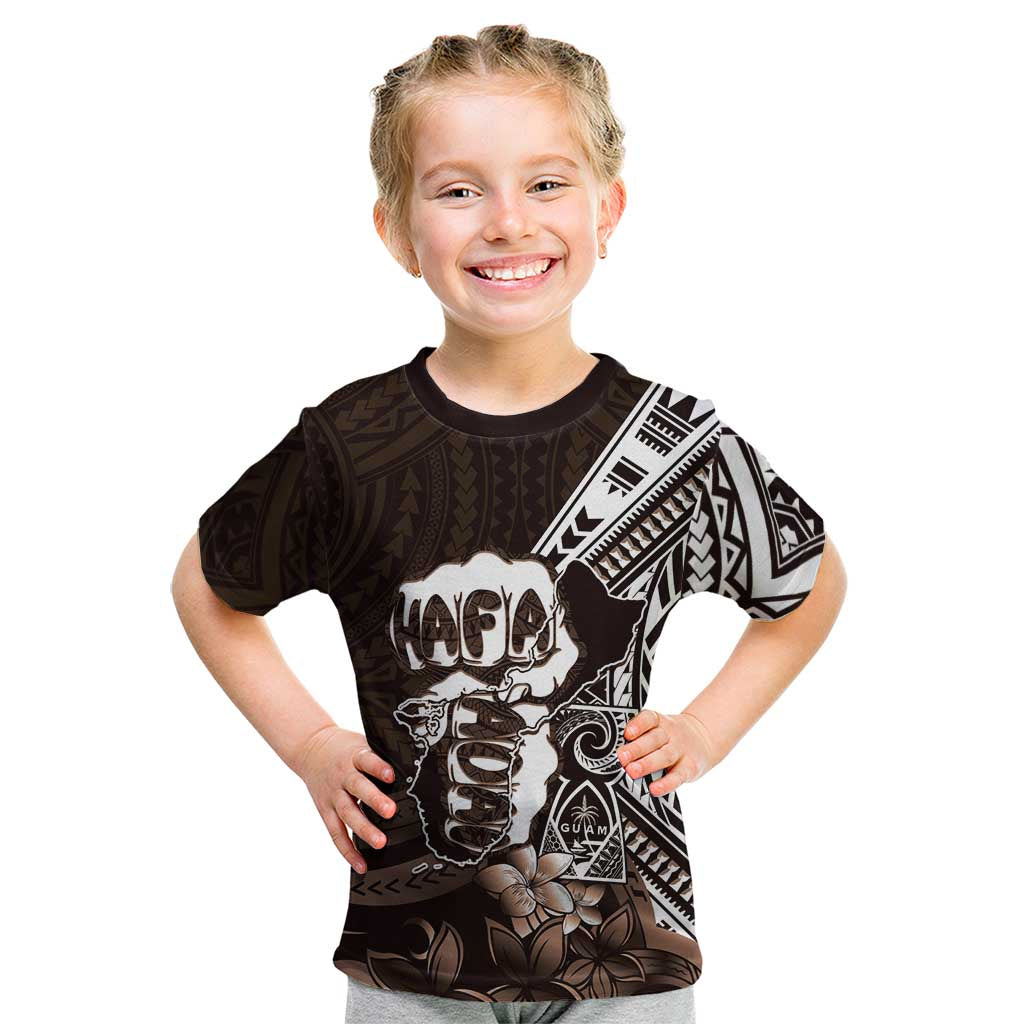 Hafa Adai Guam Discovery Day Kid T Shirt Chamorro Latte Stone Hand Brown Version LT14 Brown - Polynesian Pride