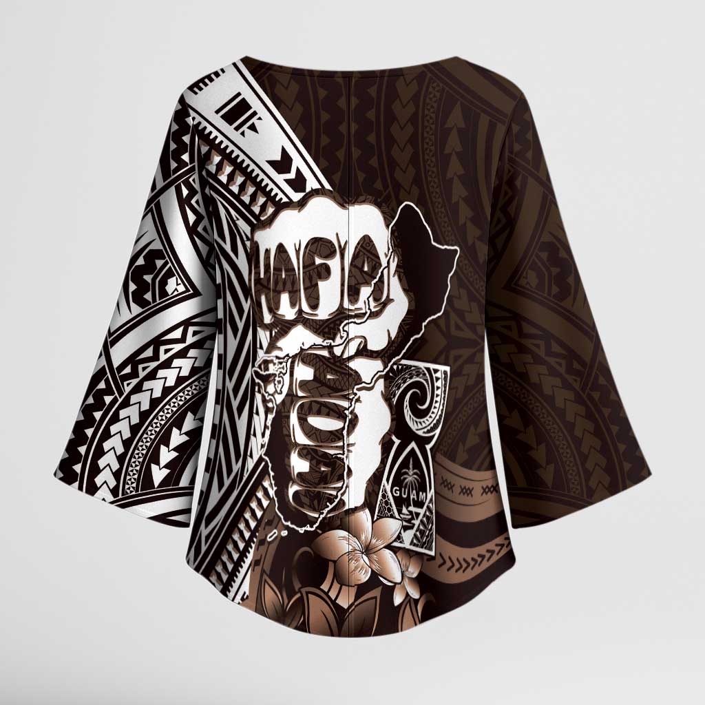 Hafa Adai Guam Discovery Day Kimono Sleeve Blouse Chamorro Latte Stone Hand Brown Version LT14 - Polynesian Pride