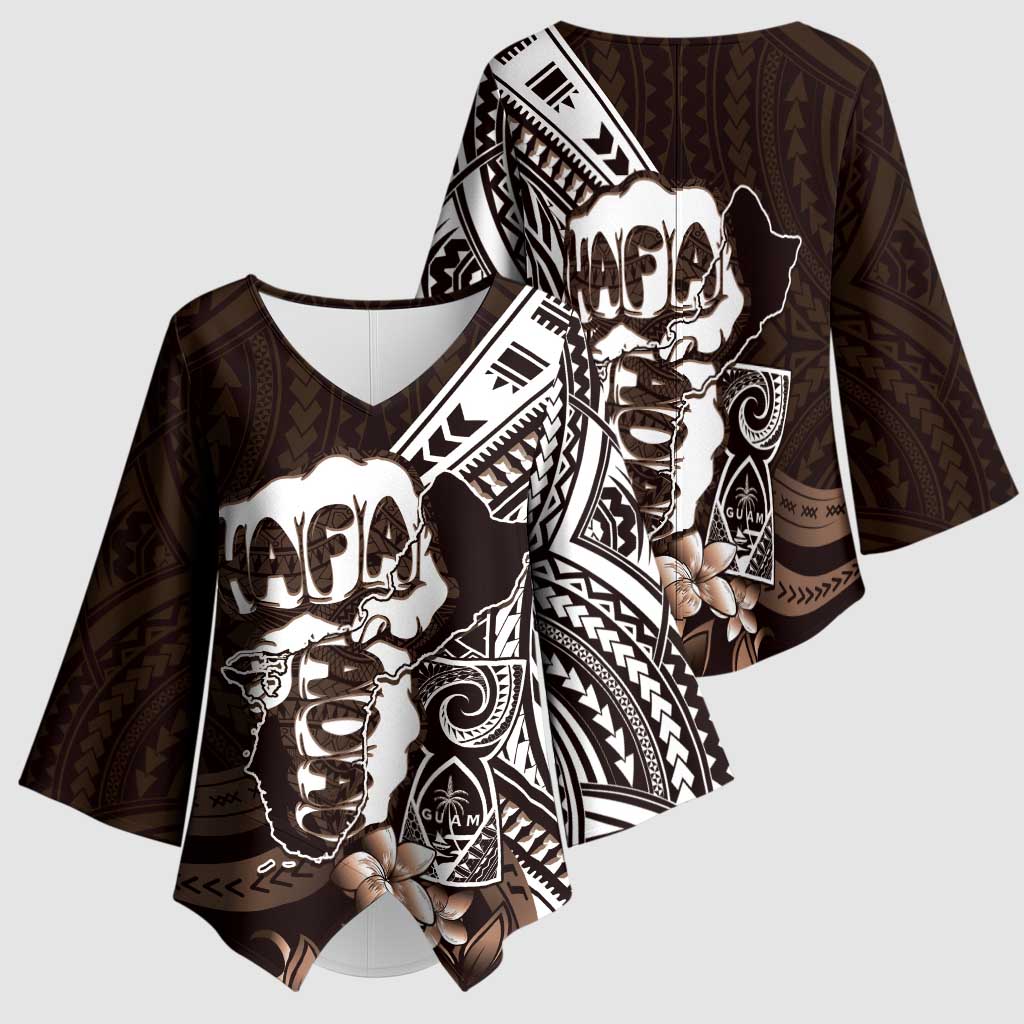 Hafa Adai Guam Discovery Day Kimono Sleeve Blouse Chamorro Latte Stone Hand Brown Version LT14 - Polynesian Pride