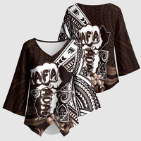 Hafa Adai Guam Discovery Day Kimono Sleeve Blouse Chamorro Latte Stone Hand Brown Version LT14 - Polynesian Pride