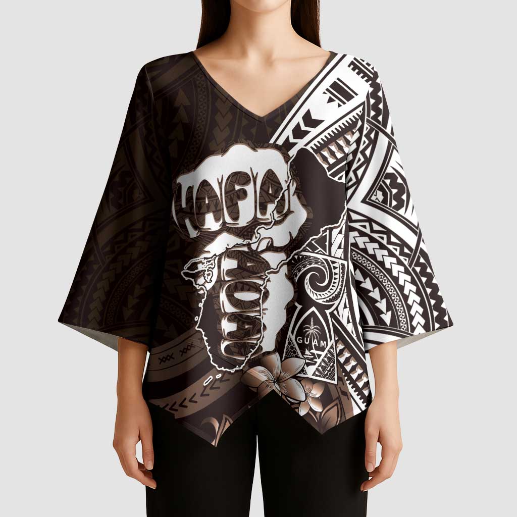 Hafa Adai Guam Discovery Day Kimono Sleeve Blouse Chamorro Latte Stone Hand Brown Version LT14 - Polynesian Pride