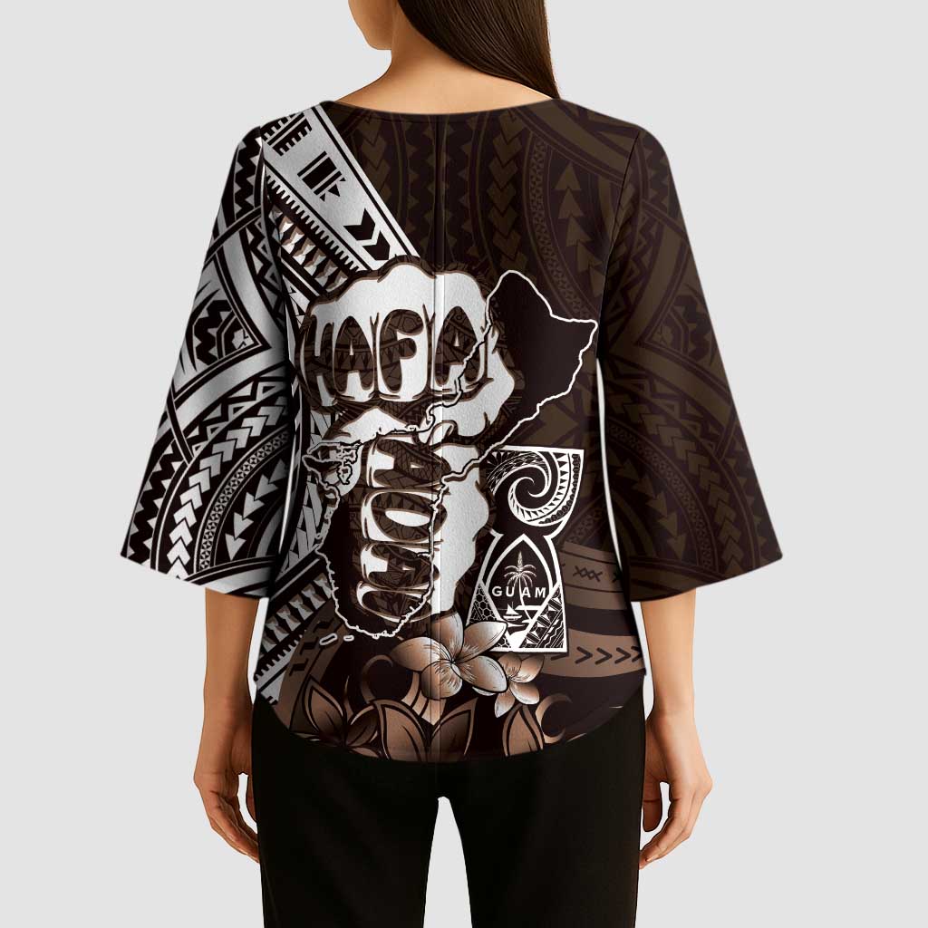 Hafa Adai Guam Discovery Day Kimono Sleeve Blouse Chamorro Latte Stone Hand Brown Version LT14 - Polynesian Pride