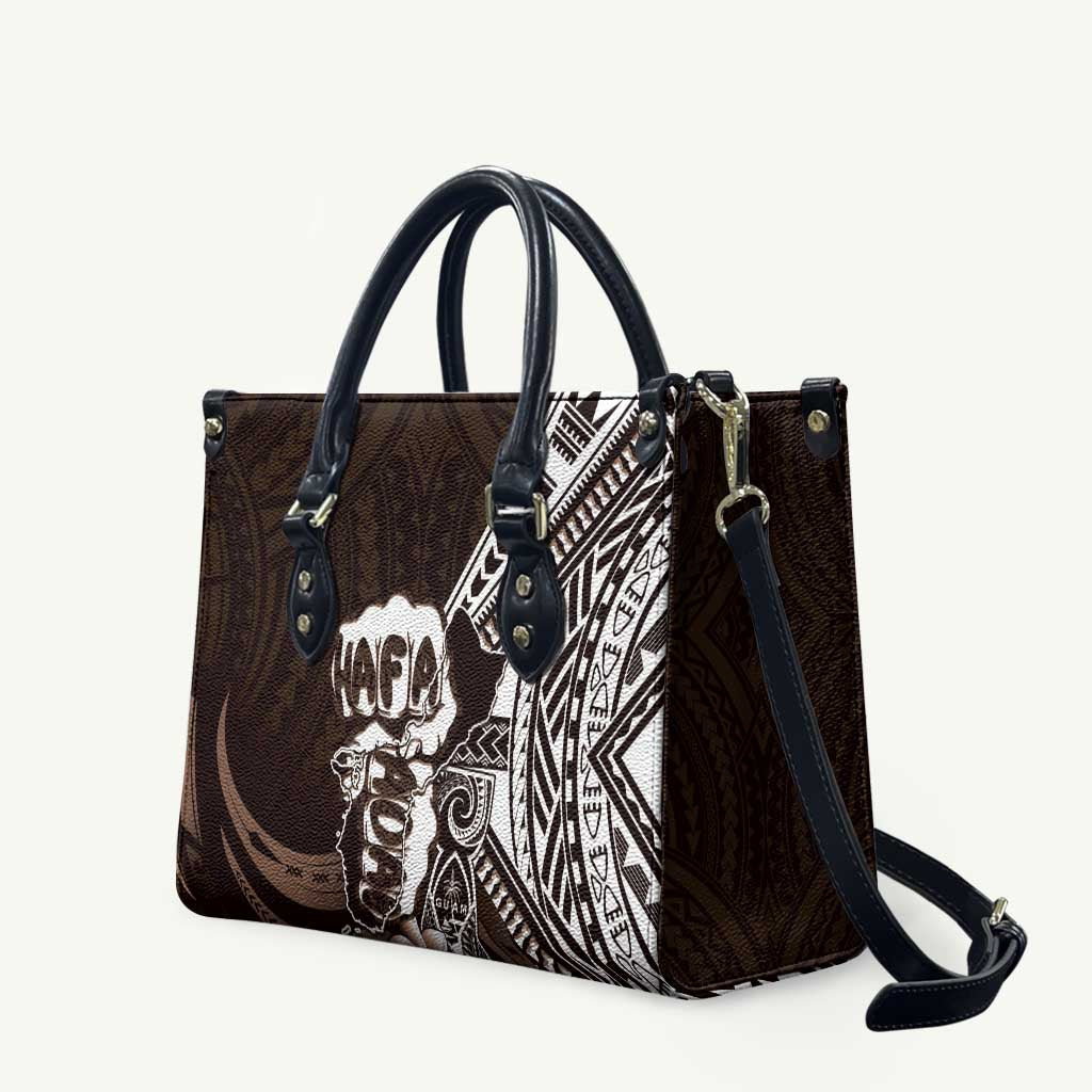 Hafa Adai Guam Discovery Day Leather Bag Chamorro Latte Stone Hand Brown Version LT14 Brown - Polynesian Pride