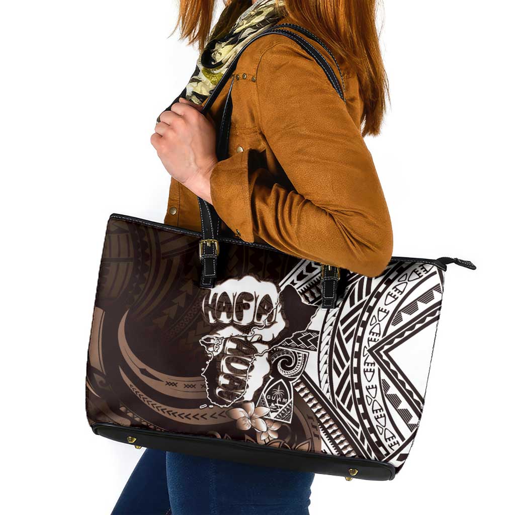 Hafa Adai Guam Discovery Day Leather Tote Bag Chamorro Latte Stone Hand Brown Version LT14 Brown - Polynesian Pride