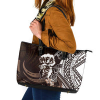 Hafa Adai Guam Discovery Day Leather Tote Bag Chamorro Latte Stone Hand Brown Version LT14 Brown - Polynesian Pride