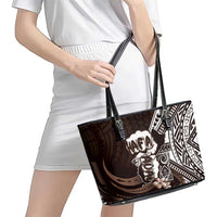 Hafa Adai Guam Discovery Day Leather Tote Bag Chamorro Latte Stone Hand Brown Version LT14 - Polynesian Pride