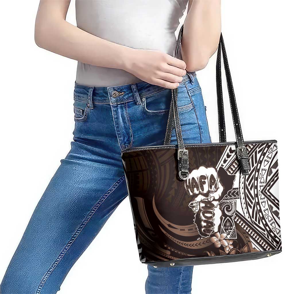 Hafa Adai Guam Discovery Day Leather Tote Bag Chamorro Latte Stone Hand Brown Version LT14 - Polynesian Pride