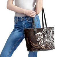 Hafa Adai Guam Discovery Day Leather Tote Bag Chamorro Latte Stone Hand Brown Version LT14 - Polynesian Pride
