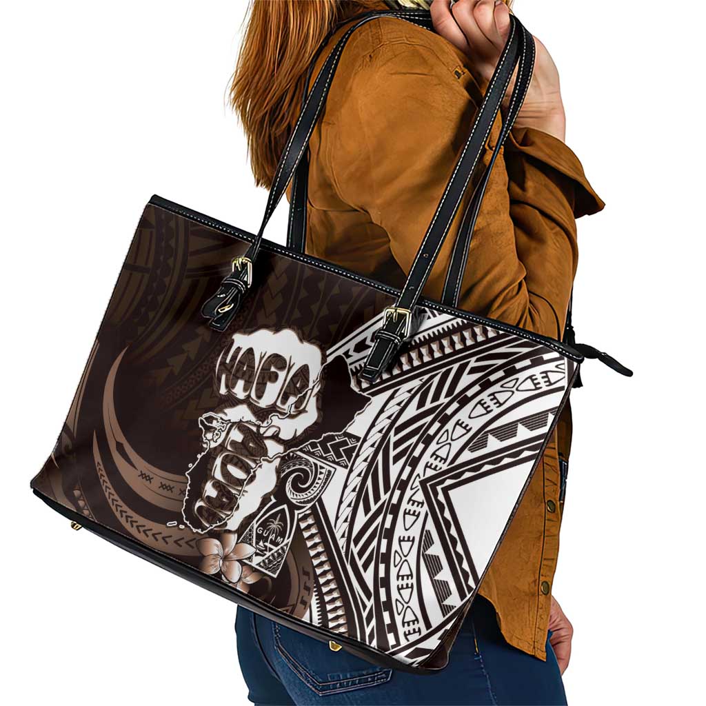 Hafa Adai Guam Discovery Day Leather Tote Bag Chamorro Latte Stone Hand Brown Version LT14 - Polynesian Pride