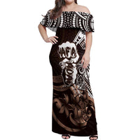 Hafa Adai Guam Discovery Day Off Shoulder Maxi Dress Chamorro Latte Stone Hand Brown Version LT14 Women Brown - Polynesian Pride