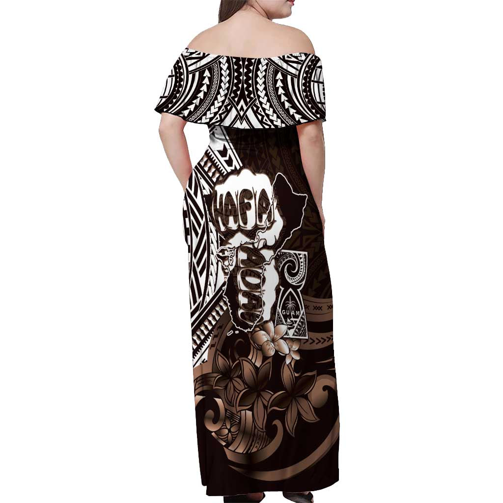 Hafa Adai Guam Discovery Day Off Shoulder Maxi Dress Chamorro Latte Stone Hand Brown Version LT14 - Polynesian Pride
