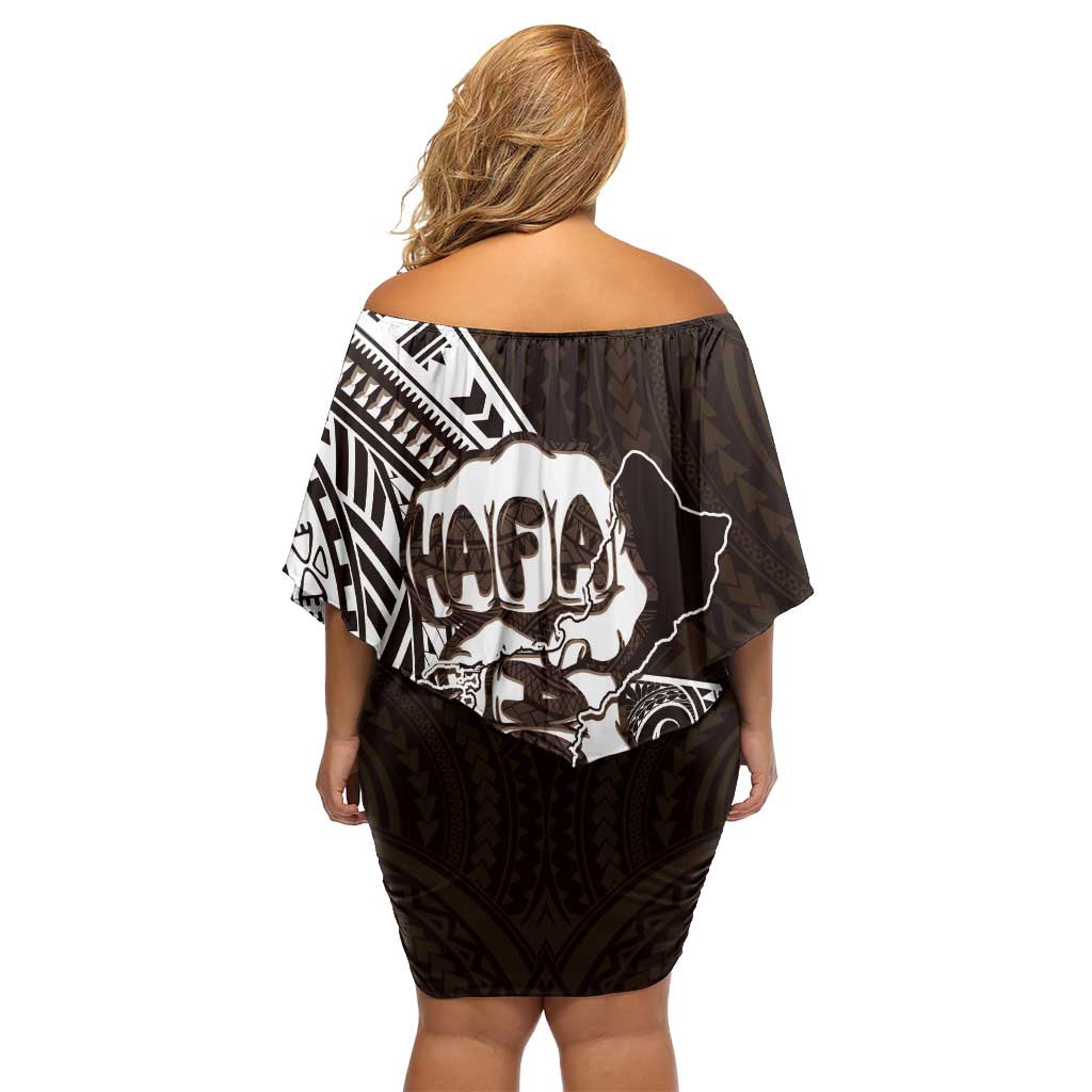 Hafa Adai Guam Discovery Day Off Shoulder Short Dress Chamorro Latte Stone Hand Brown Version LT14 - Polynesian Pride