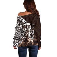 Hafa Adai Guam Discovery Day Off Shoulder Sweater Chamorro Latte Stone Hand Brown Version LT14 - Polynesian Pride
