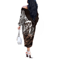 Hafa Adai Guam Discovery Day Off The Shoulder Long Sleeve Dress Chamorro Latte Stone Hand Brown Version LT14 - Polynesian Pride