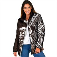 Hafa Adai Guam Discovery Day Padded Jacket Chamorro Latte Stone Hand Brown Version LT14 Women Brown - Polynesian Pride