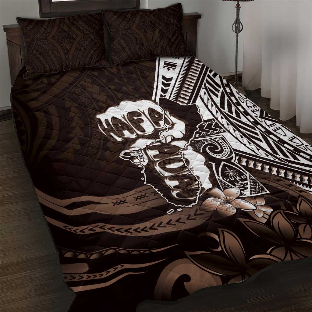 Hafa Adai Guam Discovery Day Quilt Bed Set Chamorro Latte Stone Hand Brown Version LT14 Brown - Polynesian Pride