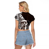 Hafa Adai Guam Discovery Day Raglan Cropped T Shirt Chamorro Latte Stone Hand Brown Version LT14 - Polynesian Pride