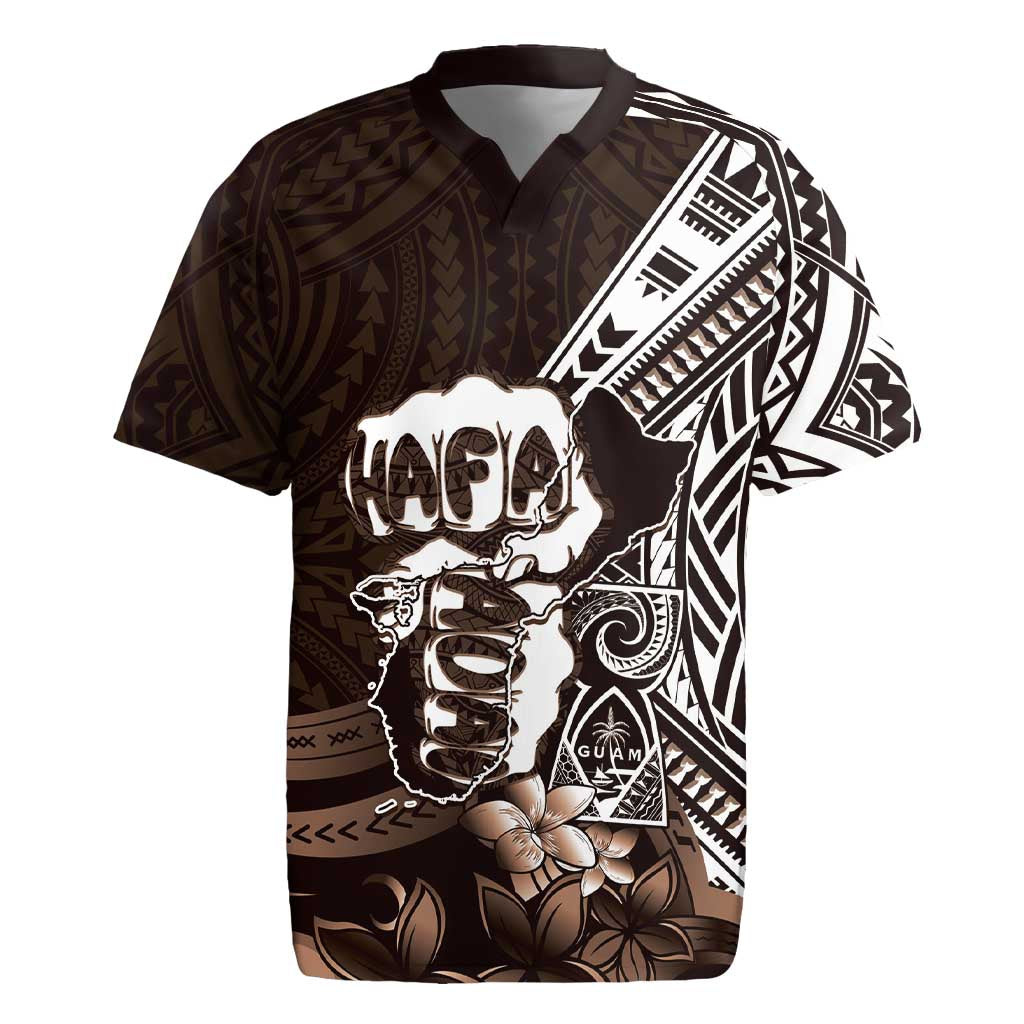 Hafa Adai Guam Discovery Day Rugby Jersey Chamorro Latte Stone Hand Brown Version LT14 Brown - Polynesian Pride