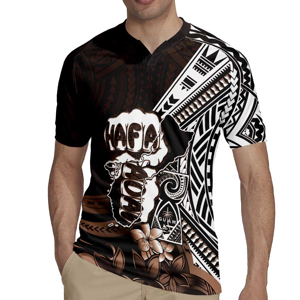 Hafa Adai Guam Discovery Day Rugby Jersey Chamorro Latte Stone Hand Brown Version LT14 - Polynesian Pride