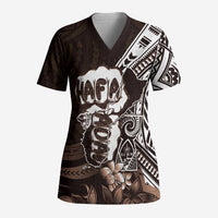 Hafa Adai Guam Discovery Day Scrub Top Chamorro Latte Stone Hand Brown Version LT14 Adult Brown - Polynesian Pride